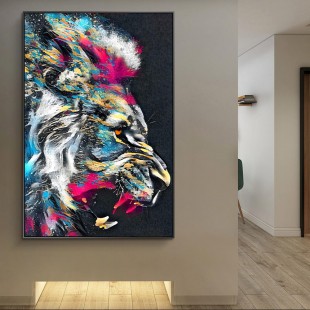 Animals Abstract Art Colorful Roaring Lion Canvas Art Posters and Prints Home Wall Decor Pictures Lion Art Canvas Paintings
